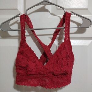 aerie Deep Coral Criss-Cross Lace Bralette Medium